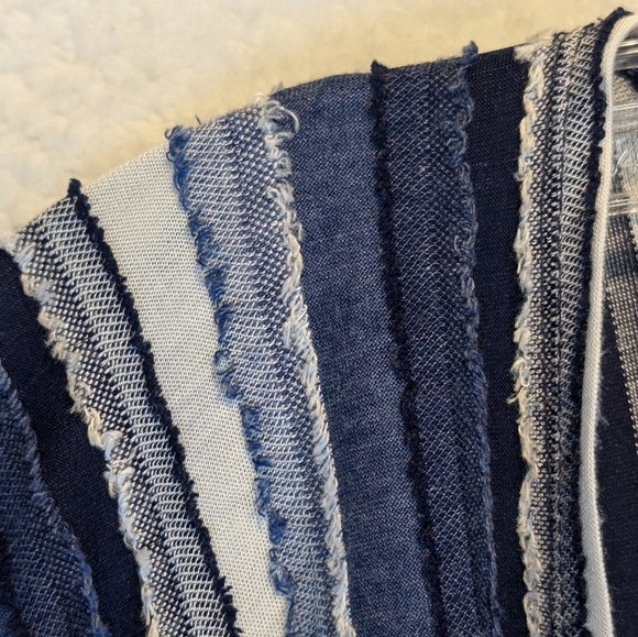 My Danielle Denim Blue & White Striped Cardigan Shawl Cover Top - Picture 3 of 6